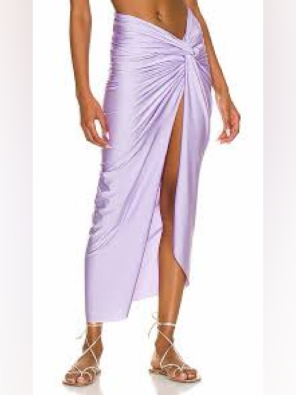BAOBAB Mia Ruched Pareo Lilac Twist Front High-Slit Midi Skirt (130)